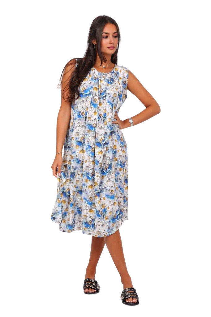 Ladies Printed Cotton Dress Holiday Sleeveless Summer Midi Dress image 1