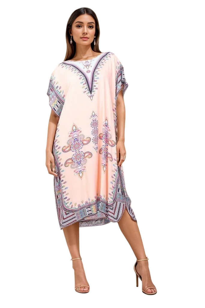 Womens Dress Cotton Kaftan Dress Summer Mid African Beach Tshirt Printed Top image 9