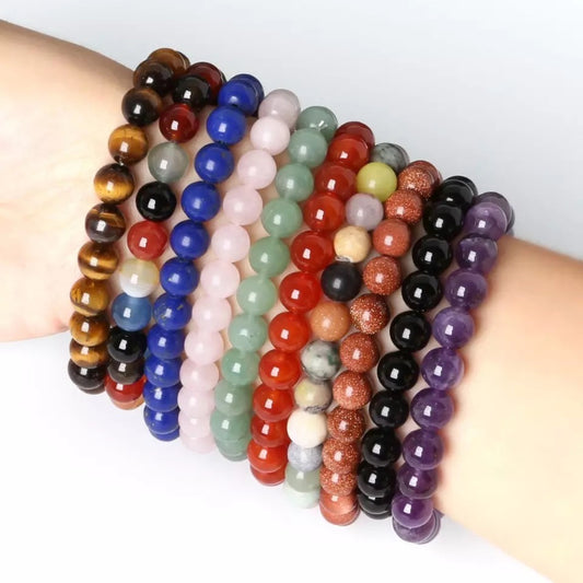 Womens Natural Stone Elastic Bracelet Crystal Beaded Band Charm Jewellery Bangle image 0