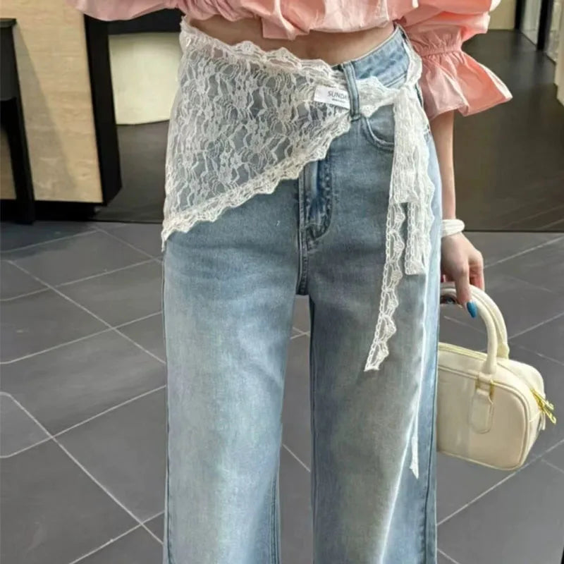 Y2K Women Lace Tulle Bandage Skirt Stacked Lace Half Skirt Layering Small Butt Curtain Flower Triangle Hair Scarf