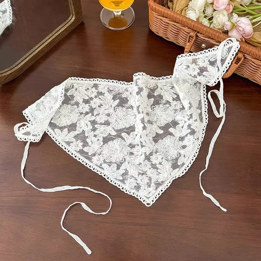 Y2K Women Lace Tulle Bandage Skirt Stacked Lace Half Skirt Layering Small Butt Curtain Flower Triangle Hair Scarf