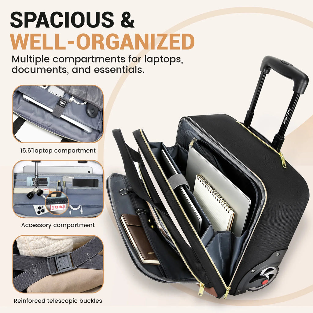RUCYEN Rolling Laptop Bag Rolling Briefcase for Men & Women,Laptop Briefcase on Wheels Carry On Bag for Business Travel 18 Inch