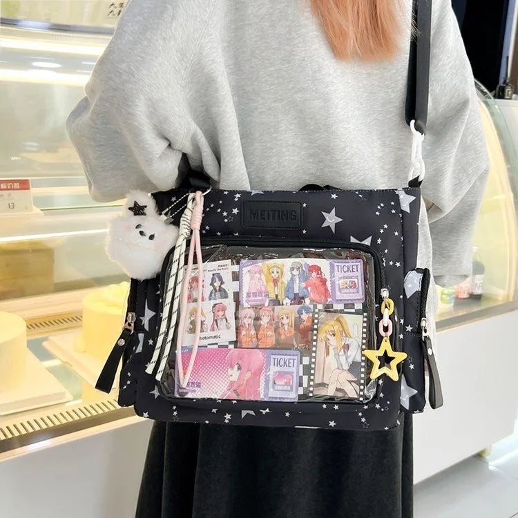 New Y2K Cute Japanese Ita Bag Lolita Girl Transparent Shoulder Tote Bag Large Capacity Crossbody Casual Bag DIY Display Handbags