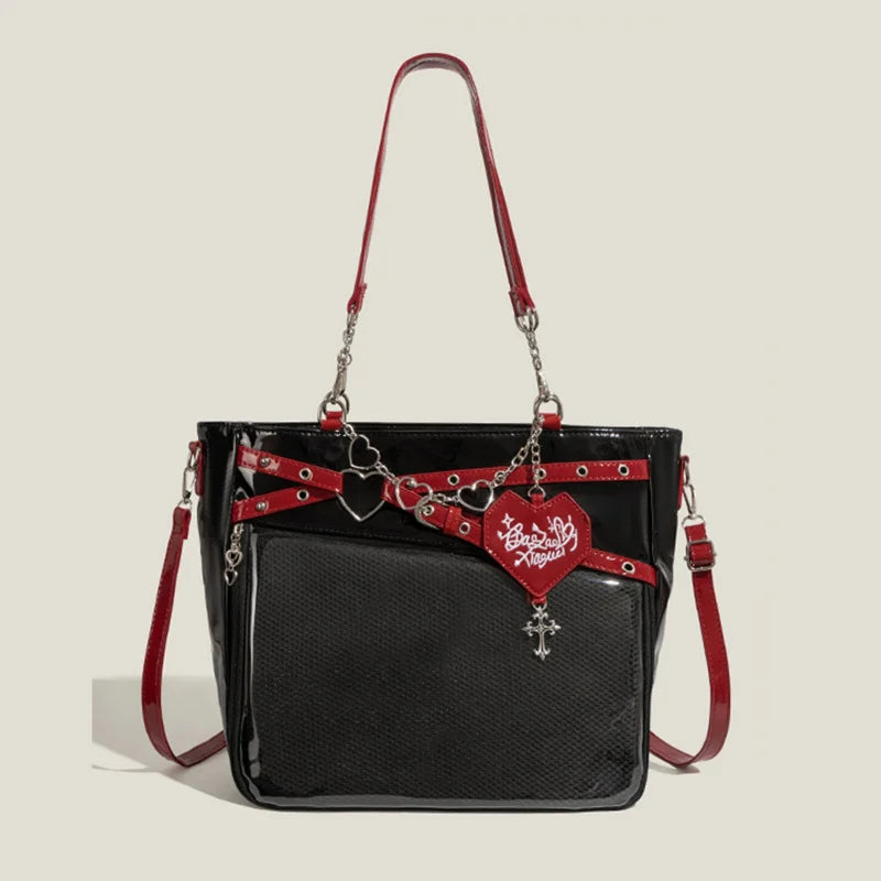 New Large Capacity Hot Girl Pain Bag Transparent Pain Layer Heartbeat Trajectory Crossbody Bag Love Chain Shoulder Bag