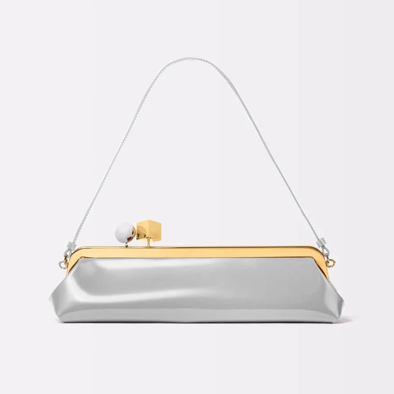 Long Clutch Bag with Removable Shoulder Strap, Women's Fashionable Baguette Bag, Luxury Designer Clip Handbag Purses for Ladies