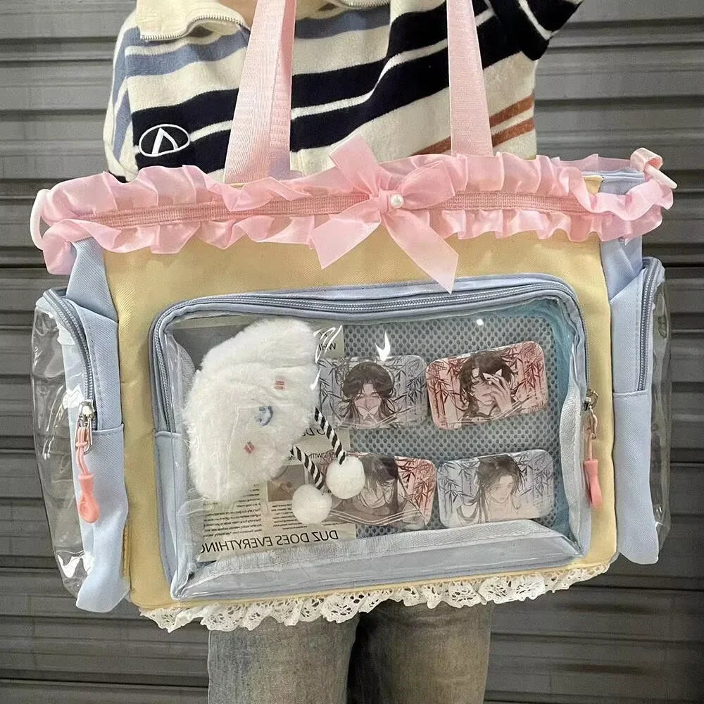 New Y2K Cute Japanese Ita Bag Lolita Girl Transparent Shoulder Tote Bag Large Capacity Crossbody Casual Bag DIY Display Handbags