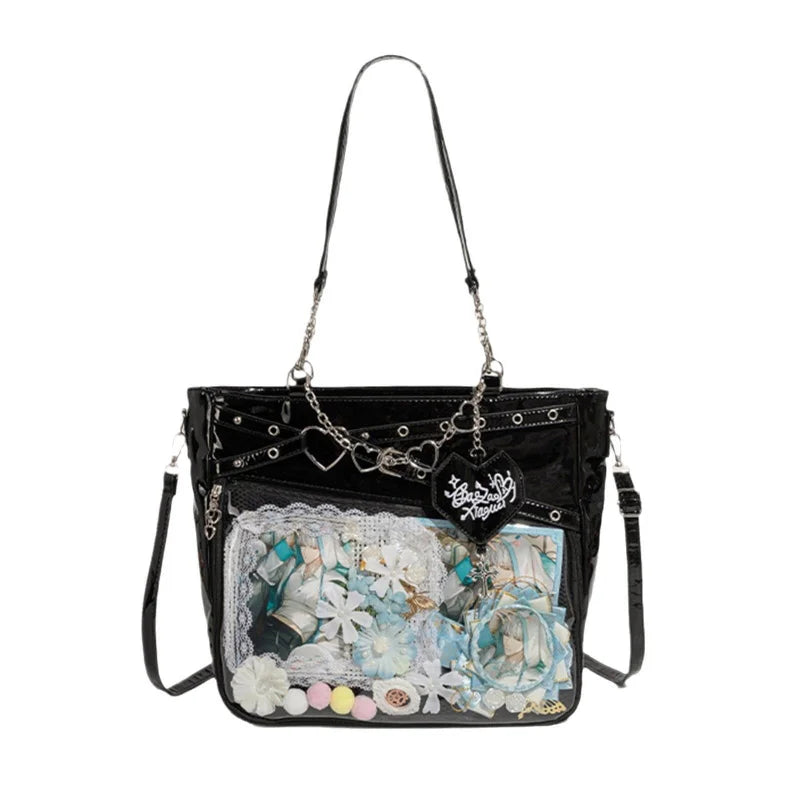 New Large Capacity Hot Girl Pain Bag Transparent Pain Layer Heartbeat Trajectory Crossbody Bag Love Chain Shoulder Bag
