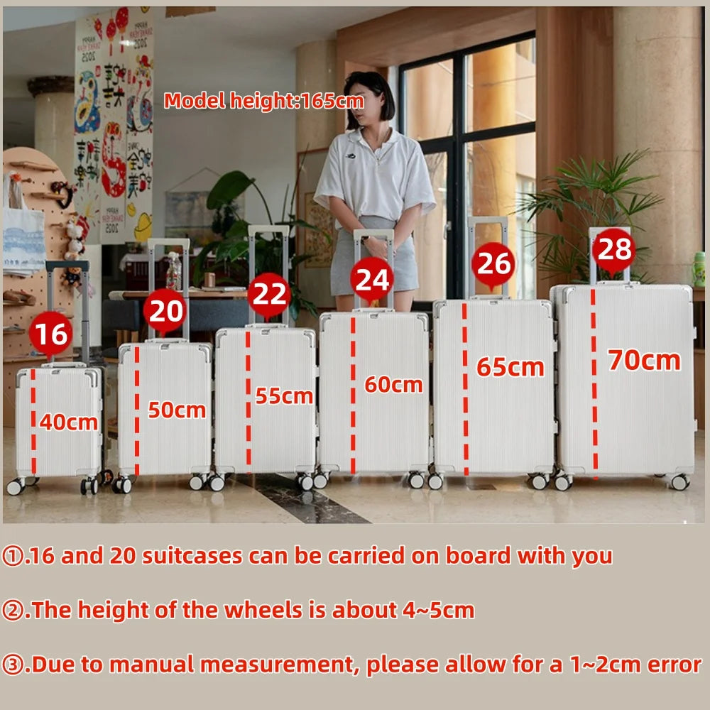 16"/20"/22"/24"/26"/28" Large Capacity Suitcase Fashoin Rolling Luggage Travel Aluminum Frame Case with Wheel Alloy Trolley Bags
