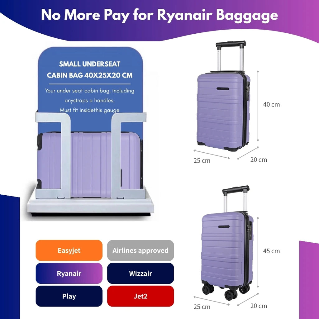 Ryanair 40x25x20 Cabin Suitcase with Detachable Wheels, Underseat Carry On Luggage, Airline Approved Cabin Bag for EasyJet & Wizz Air