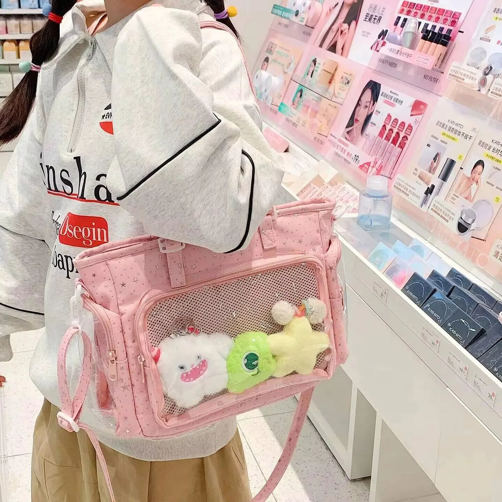 New Y2K Cute Japanese Ita Bag Lolita Girl Transparent Shoulder Tote Bag Large Capacity Crossbody Casual Bag DIY Display Handbags