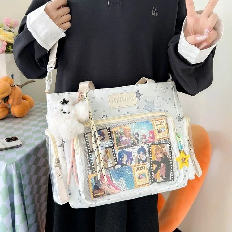 New Y2K Cute Japanese Ita Bag Lolita Girl Transparent Shoulder Tote Bag Large Capacity Crossbody Casual Bag DIY Display Handbags