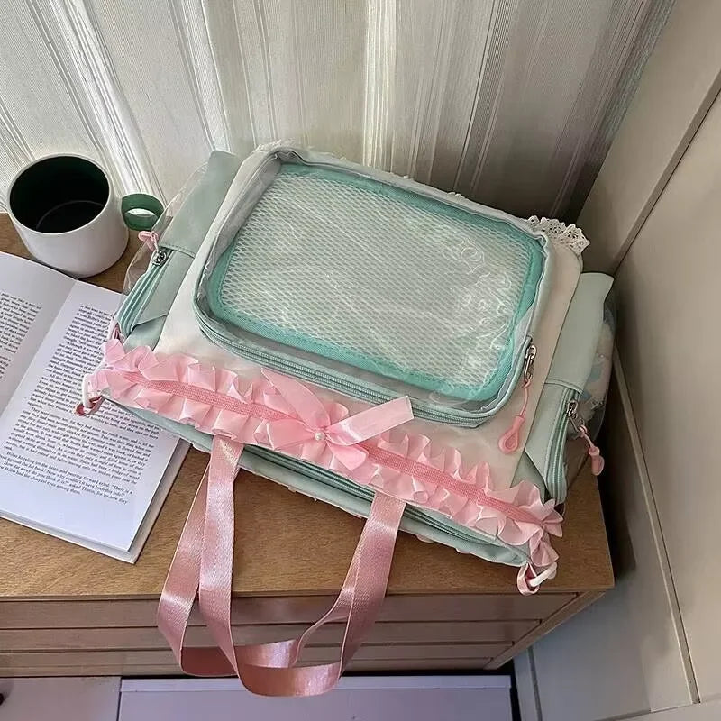 New Y2K Cute Japanese Ita Bag Lolita Girl Transparent Shoulder Tote Bag Large Capacity Crossbody Casual Bag DIY Display Handbags