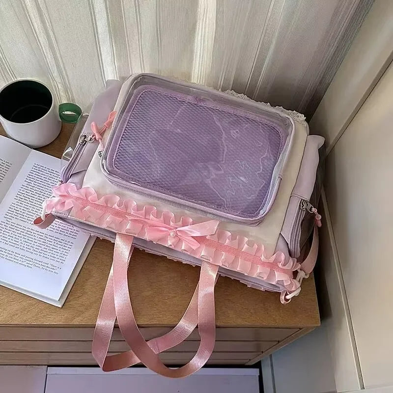 New Y2K Cute Japanese Ita Bag Lolita Girl Transparent Shoulder Tote Bag Large Capacity Crossbody Casual Bag DIY Display Handbags