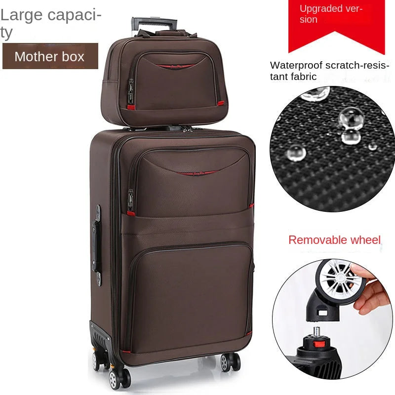 Large Capacity Suitcase with Combination Lock Luggage Travel Boardable Waterproof Oxford Fabric Trolley Case 28-Inch Oversized