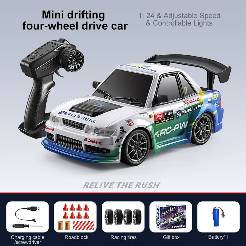 2026 New 4WD RC Car 1:24 Scale Four-wheel Drive Drift With Two Speed Settings 20 km/h LED Light Children Toys Rechargeable SG204