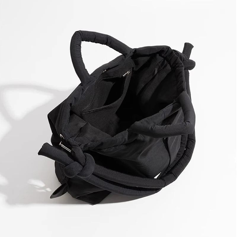 Casual nylon padded tote bag designer soft puffer women shoulder crossbody bags Simple Vintage large capacity handbags 2025