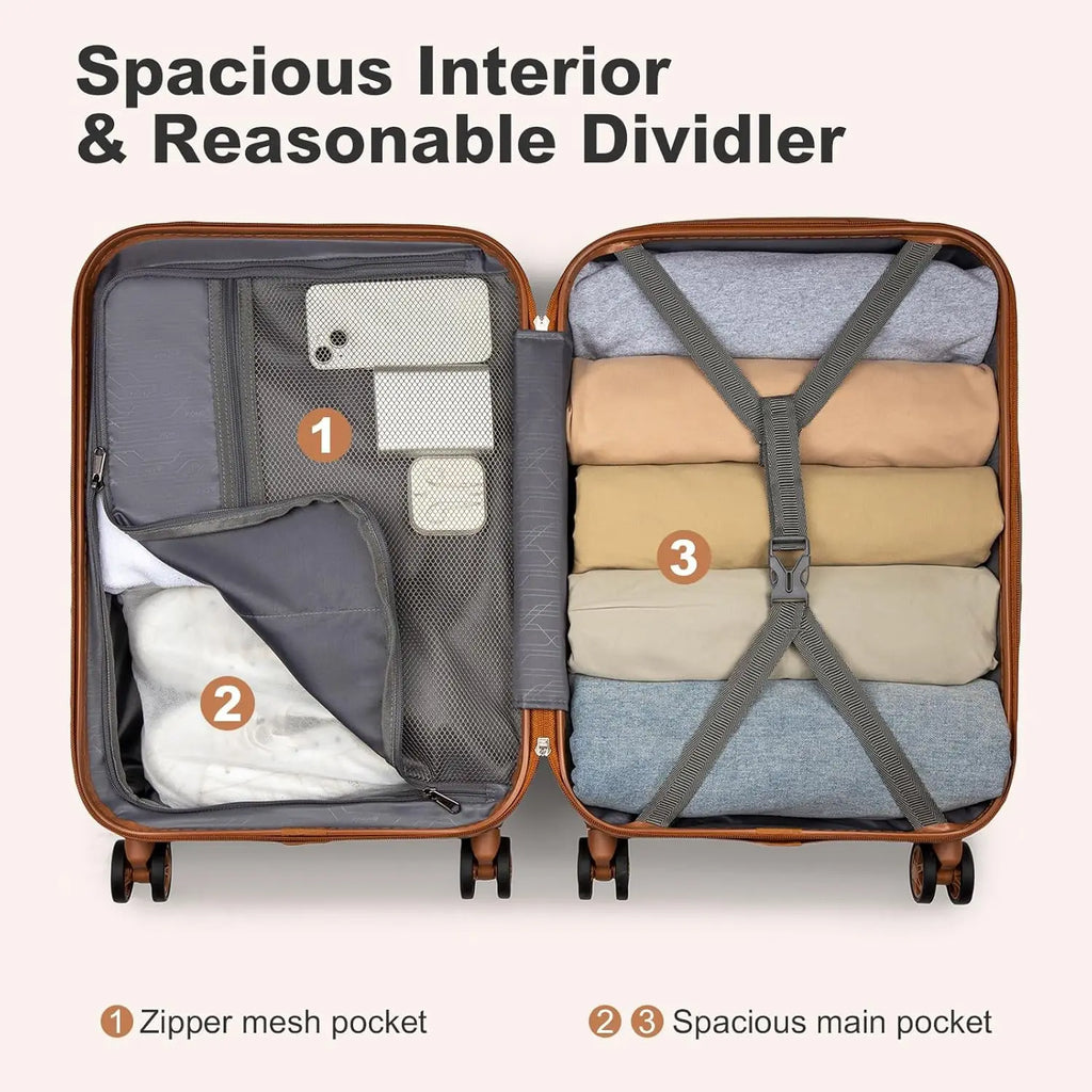20 Inch Compact Cabin Luggage, 31L Capacity Carry On Suitcase, Internal Size 48×35×18.9cm Lightweight ABS+PC Hard Shell Travel Luggage with TSA Lock Silent Spinner Wheels