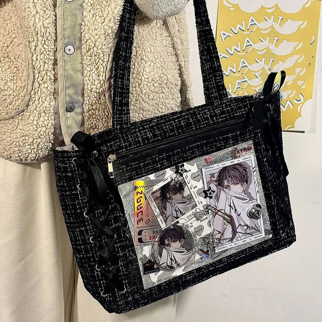 New Y2K Cute Japanese Ita Bag Lolita Girl Transparent Shoulder Tote Bag Large Capacity Crossbody Casual Bag DIY Display Handbags
