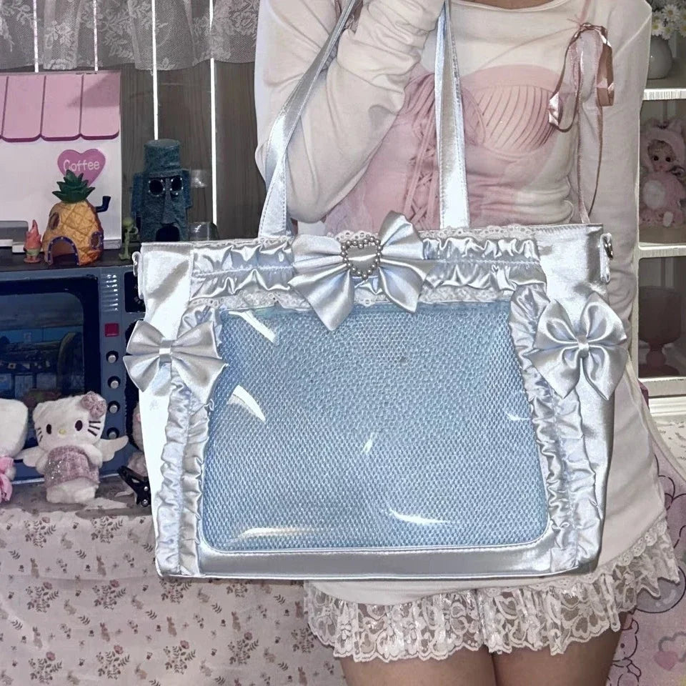New Y2K Cute Japanese Ita Bag Lolita Girl Transparent Shoulder Tote Bag Large Capacity Crossbody Casual Bag DIY Display Handbags