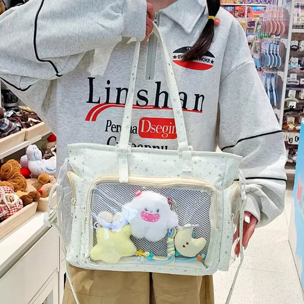 New Y2K Cute Japanese Ita Bag Lolita Girl Transparent Shoulder Tote Bag Large Capacity Crossbody Casual Bag DIY Display Handbags