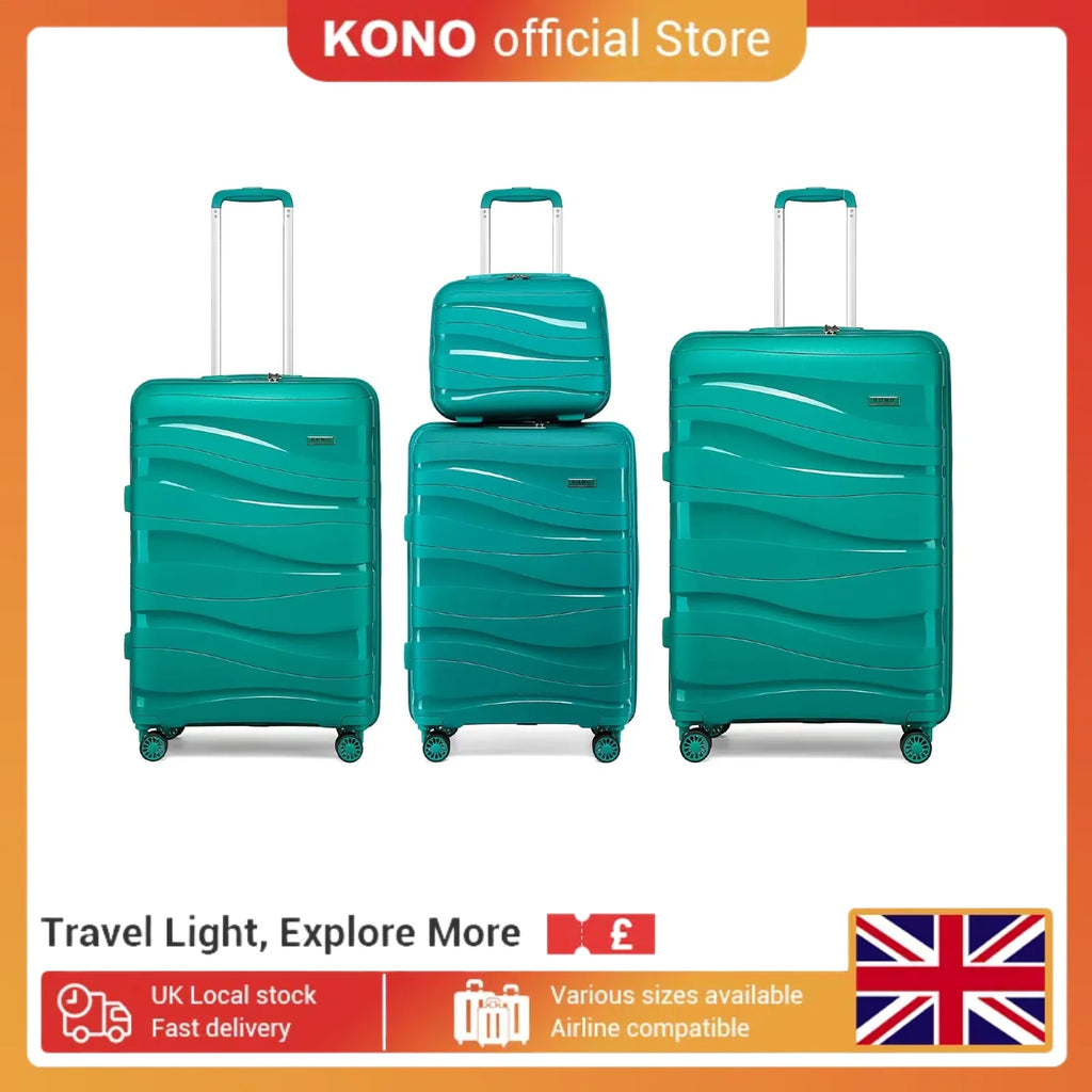 Luggage 4-Piece Lightweight Polypropylene Hard Shell Suitcase Set with TSA Locks & Spinner Wheels - 14"/20"/24"/28"
