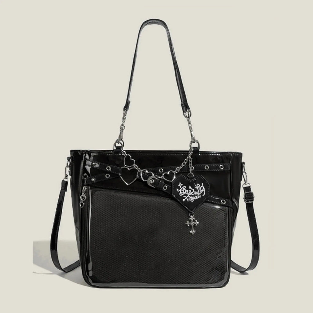 New Large Capacity Hot Girl Pain Bag Transparent Pain Layer Heartbeat Trajectory Crossbody Bag Love Chain Shoulder Bag