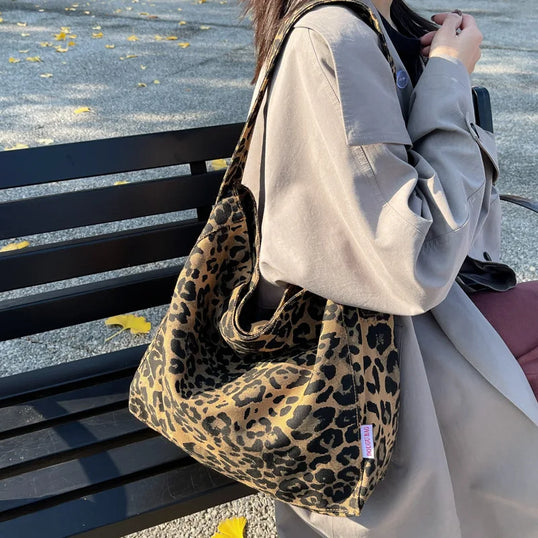Vintage Leopard Canvas Shoulder Shopper Bag for Women 2026 Large Woman Tote Bag Fashion Designer Female Handbags Purses Bolsas