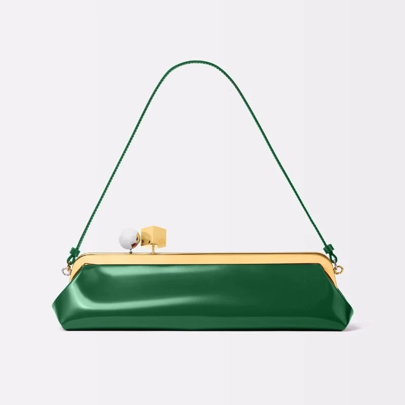 Long Clutch Bag with Removable Shoulder Strap, Women's Fashionable Baguette Bag, Luxury Designer Clip Handbag Purses for Ladies