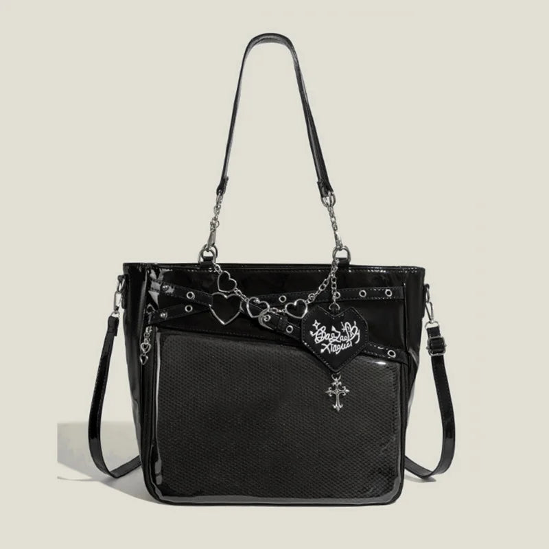 New Large Capacity Hot Girl Pain Bag Transparent Pain Layer Heartbeat Trajectory Crossbody Bag Love Chain Shoulder Bag