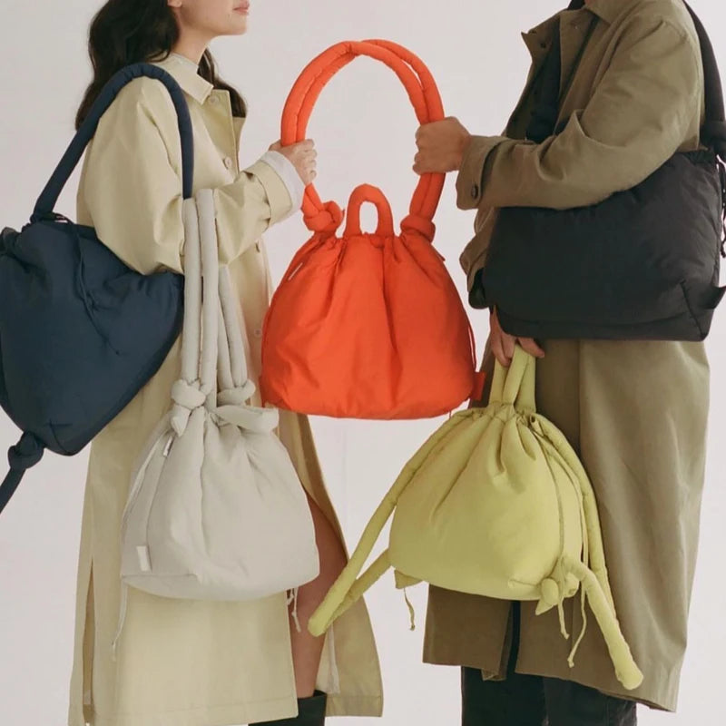 Casual nylon padded tote bag designer soft puffer women shoulder crossbody bags Simple Vintage large capacity handbags 2025