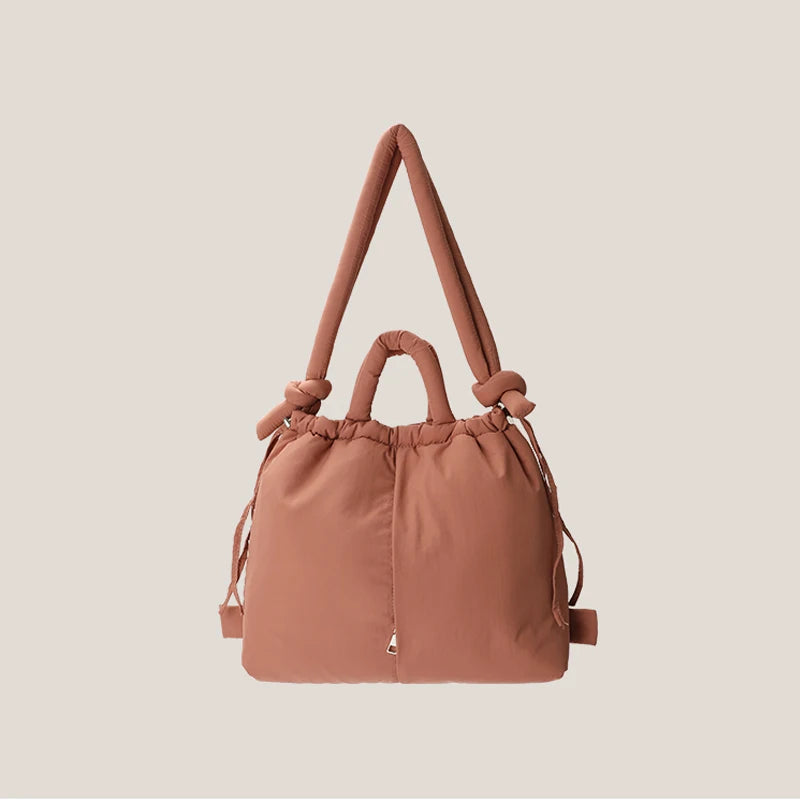 Casual nylon padded tote bag designer soft puffer women shoulder crossbody bags Simple Vintage large capacity handbags 2025