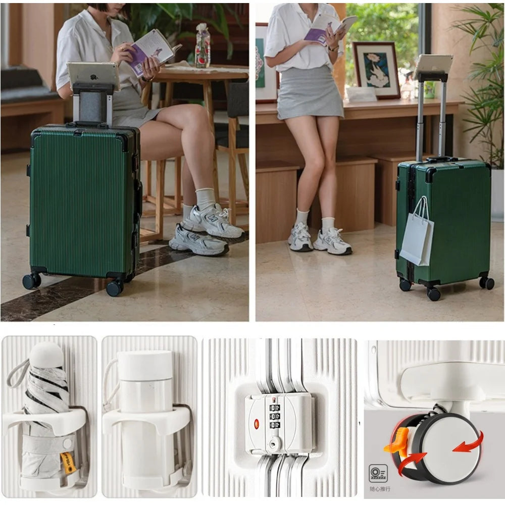 16"/20"/22"/24"/26"/28" Large Capacity Suitcase Fashoin Rolling Luggage Travel Aluminum Frame Case with Wheel Alloy Trolley Bags