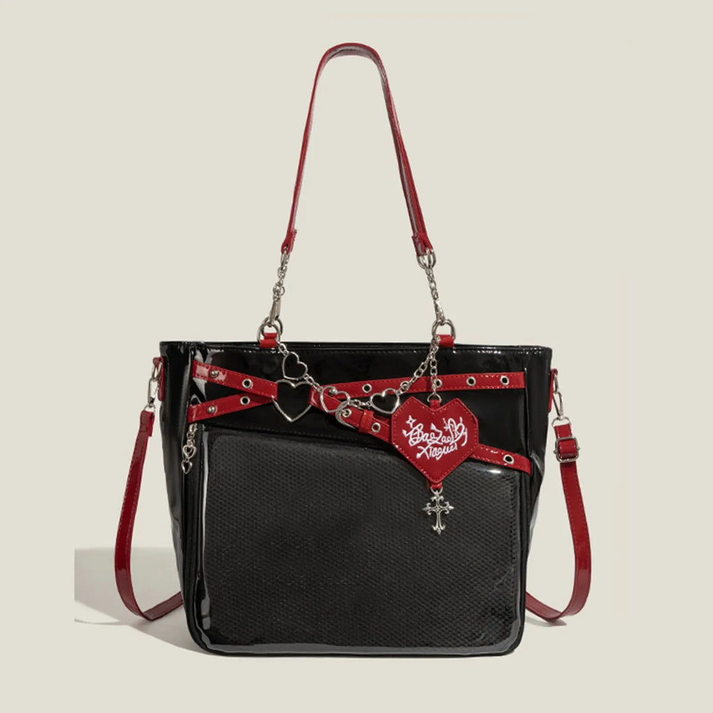 New Large Capacity Hot Girl Pain Bag Transparent Pain Layer Heartbeat Trajectory Crossbody Bag Love Chain Shoulder Bag