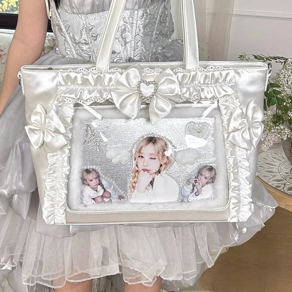 New Y2K Cute Japanese Ita Bag Lolita Girl Transparent Shoulder Tote Bag Large Capacity Crossbody Casual Bag DIY Display Handbags