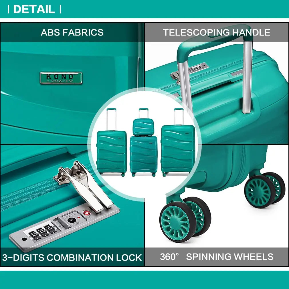 Luggage 4-Piece Lightweight Polypropylene Hard Shell Suitcase Set with TSA Locks & Spinner Wheels - 14"/20"/24"/28"