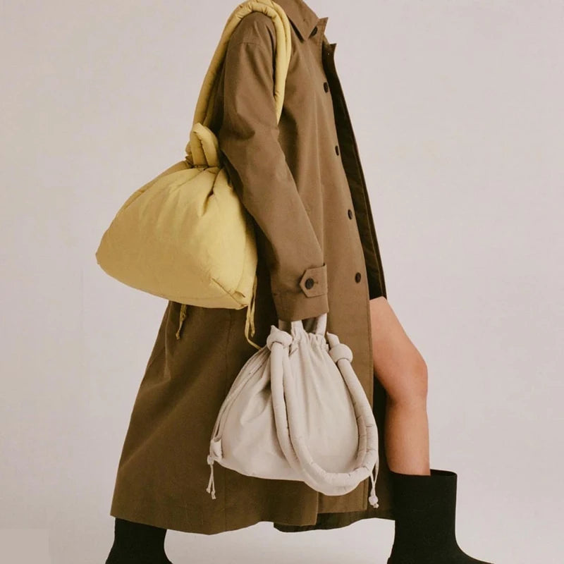 Casual nylon padded tote bag designer soft puffer women shoulder crossbody bags Simple Vintage large capacity handbags 2025