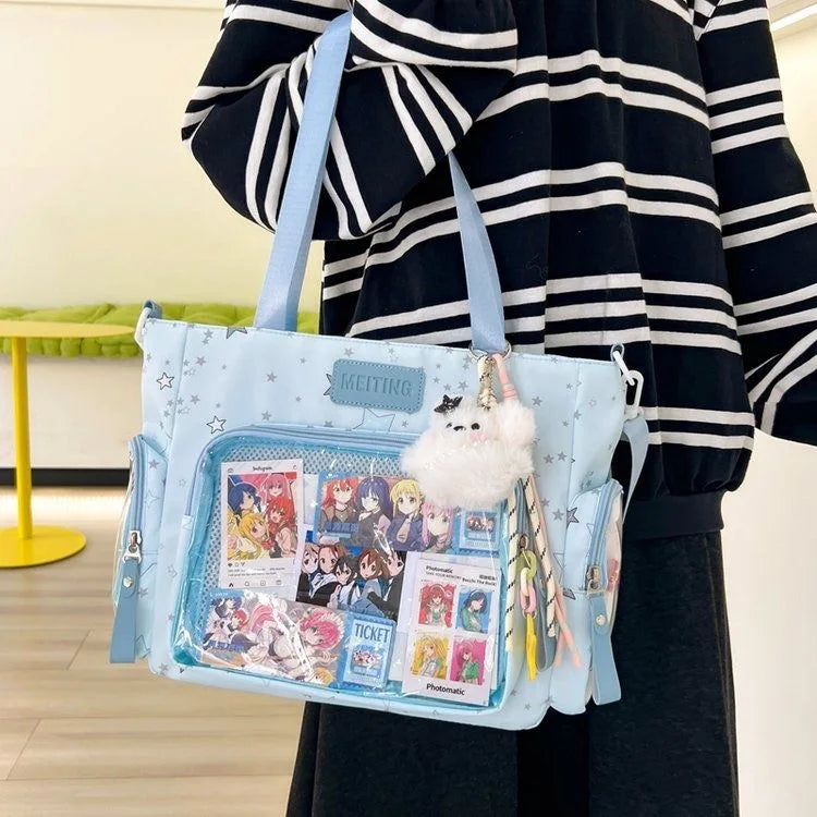 New Y2K Cute Japanese Ita Bag Lolita Girl Transparent Shoulder Tote Bag Large Capacity Crossbody Casual Bag DIY Display Handbags