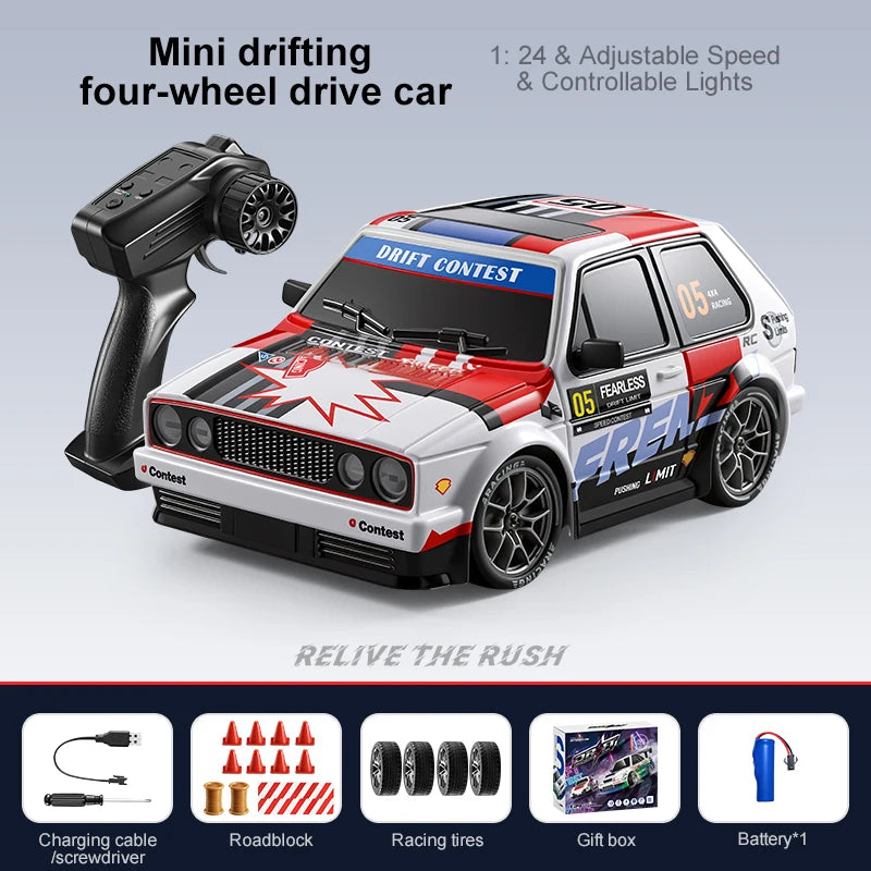 2026 New 4WD RC Car 1:24 Scale Four-wheel Drive Drift With Two Speed Settings 20 km/h LED Light Children Toys Rechargeable SG204