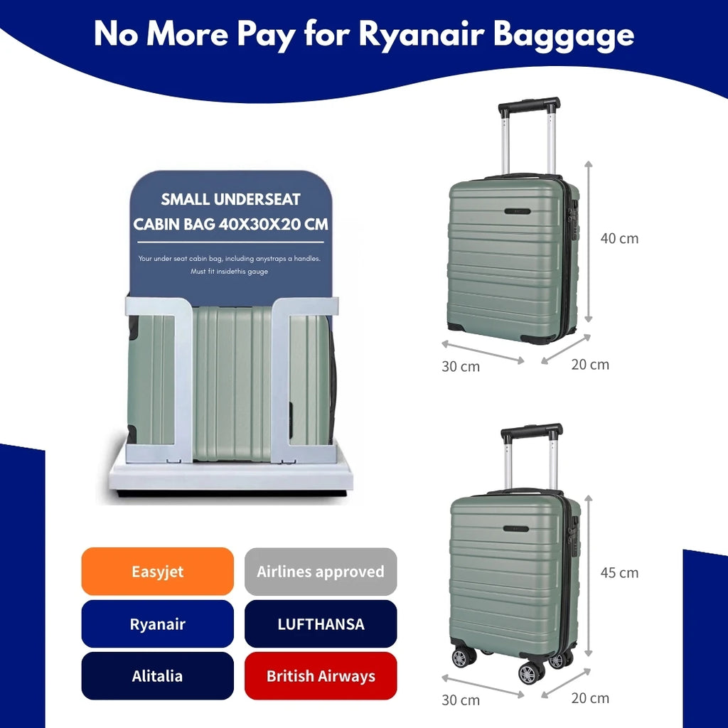 Ryanair, EasyJet & Wizz Air 40x30x20 Underseat Cabin Bag, Detachable Wheels Carry On Luggage, Lightweight Flight Approved Travel Suitcase