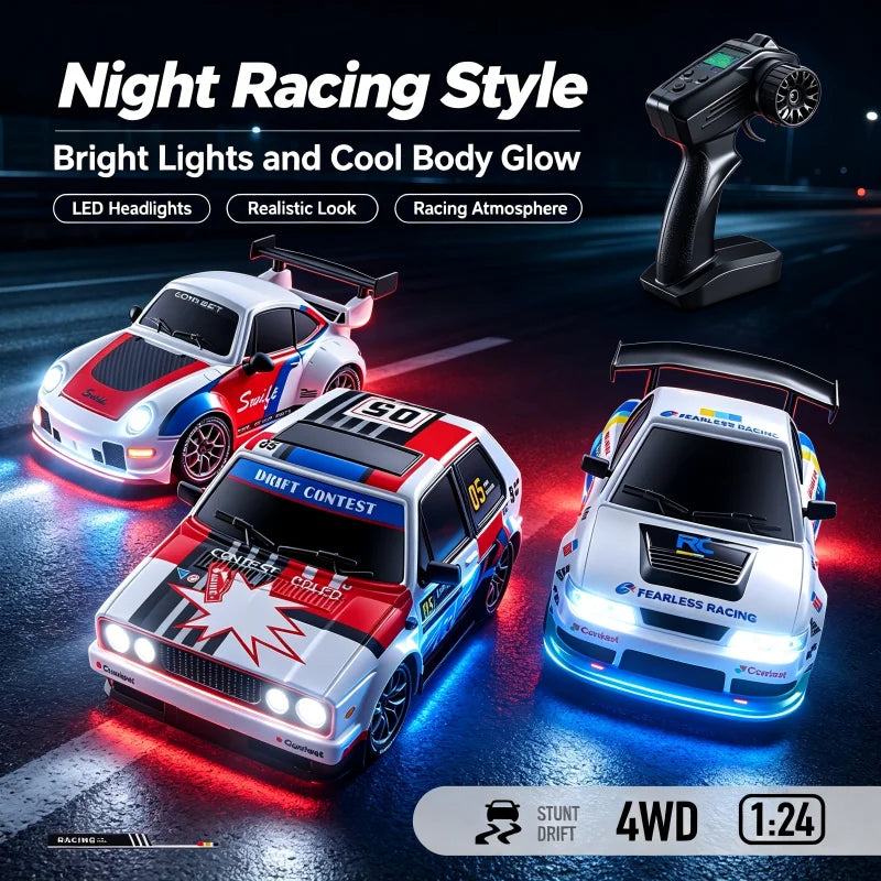 2026 New 4WD RC Car 1:24 Scale Four-wheel Drive Drift With Two Speed Settings 20 km/h LED Light Children Toys Rechargeable SG204