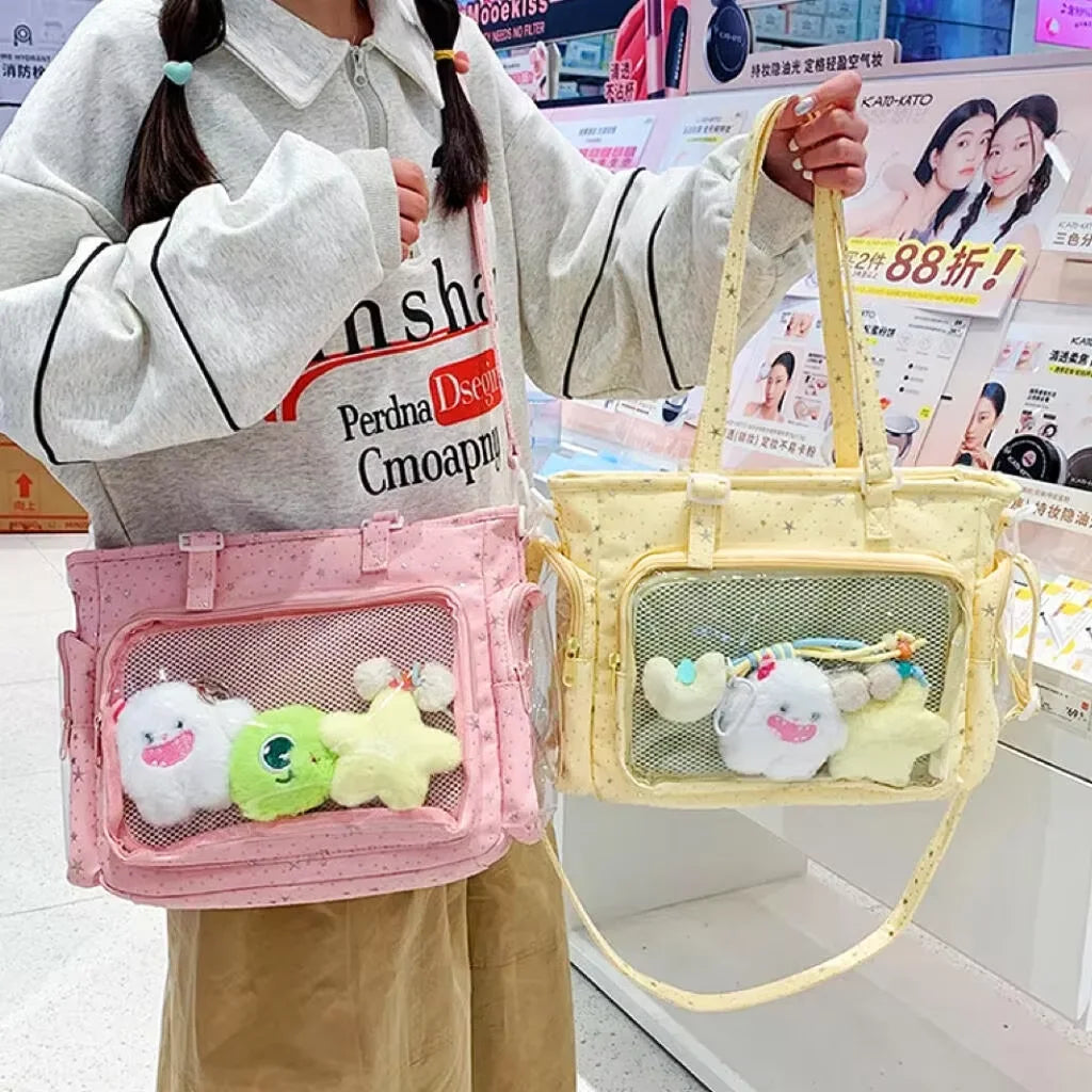 New Y2K Cute Japanese Ita Bag Lolita Girl Transparent Shoulder Tote Bag Large Capacity Crossbody Casual Bag DIY Display Handbags