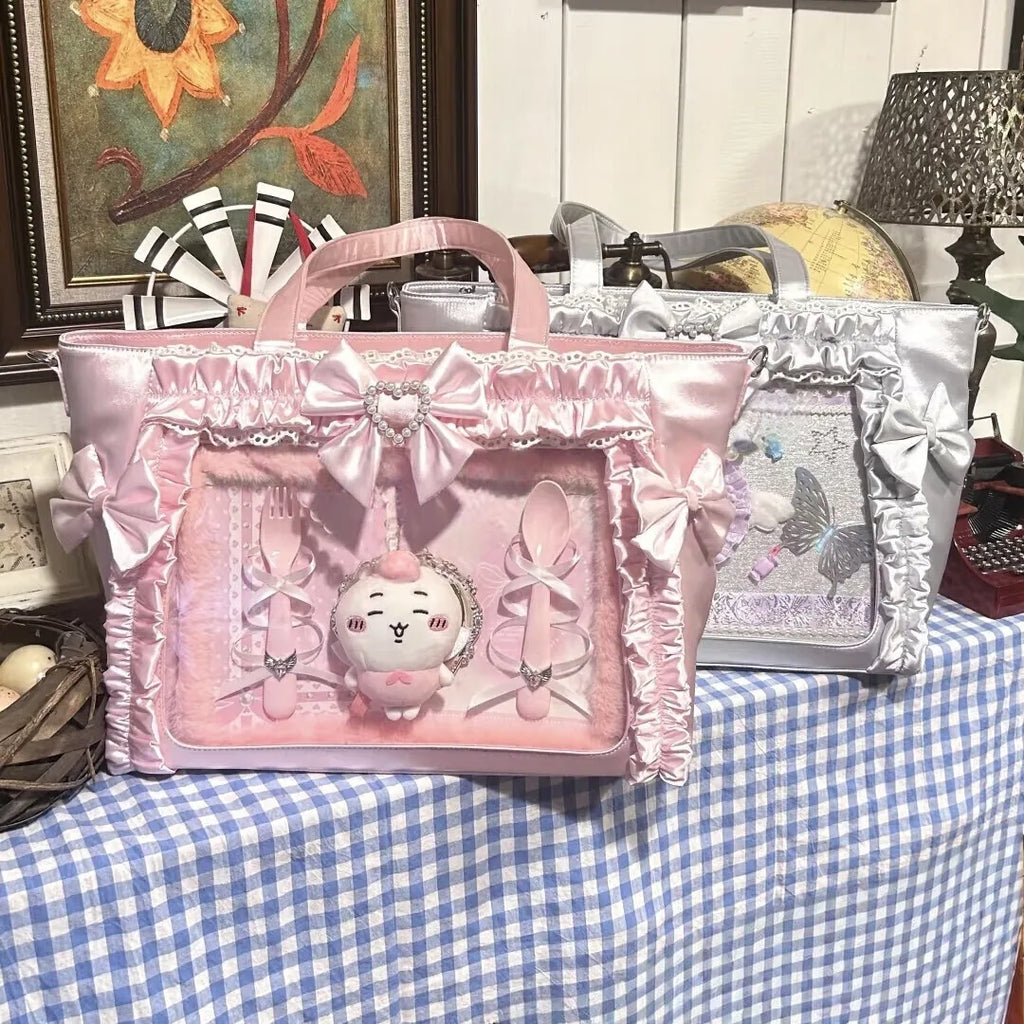 New Y2K Cute Japanese Ita Bag Lolita Girl Transparent Shoulder Tote Bag Large Capacity Crossbody Casual Bag DIY Display Handbags