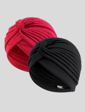 2pcs Stretch Turban Head Beanie Cover Pleated Headwrap Ladies Muslim Hair Cover