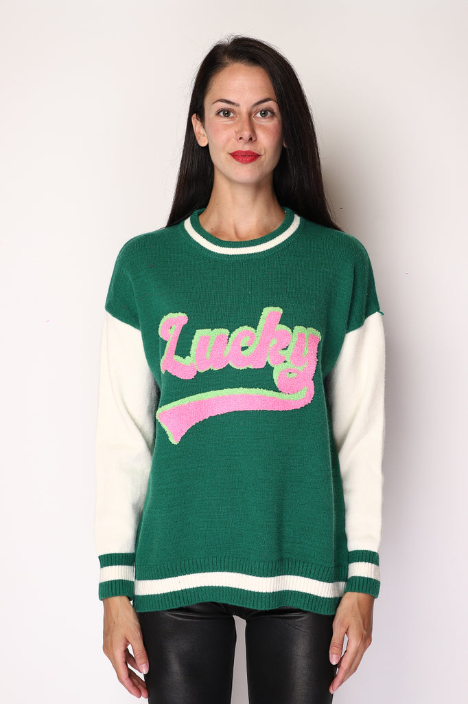 Women's Sweater American Jersey Effect "Lucky" Tufted Sweater Warm Winter Jersey image 0
