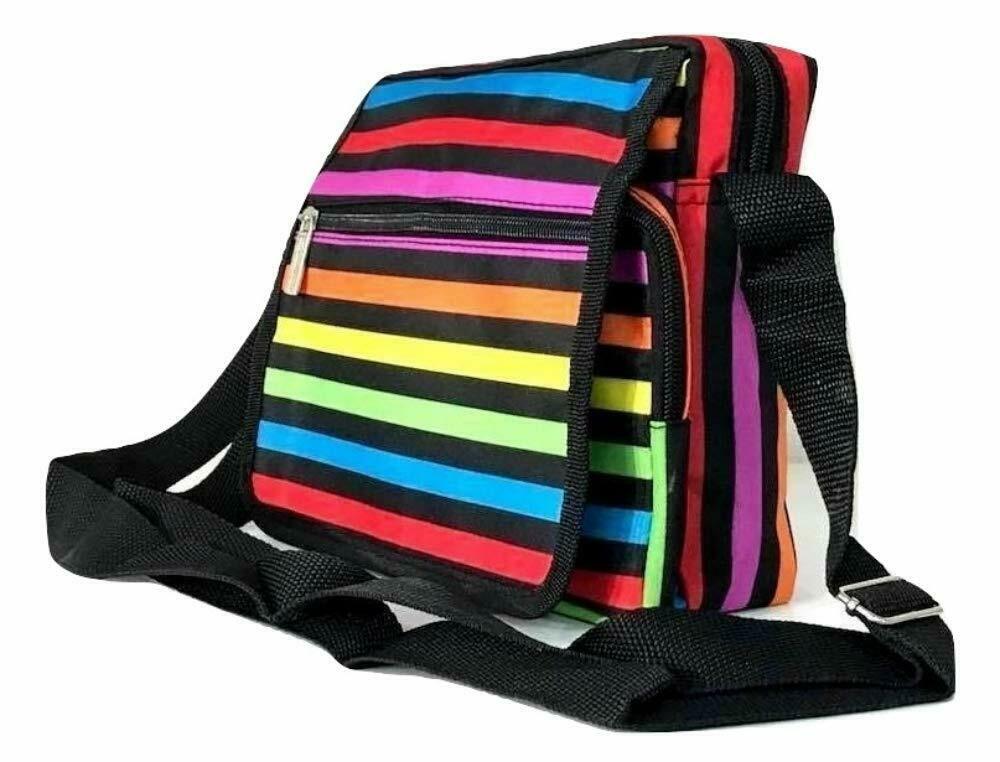Women's Colour Striped Shoulder Bag Work Travel Handbag Satchel Multi Zips Bag image 2