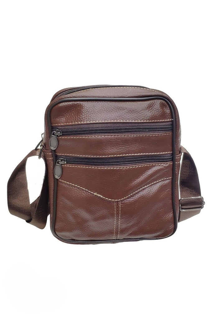 Men's Leather Stitched Crossbody Bag Stylish Travel Outdoor Comfortable Bags image 2