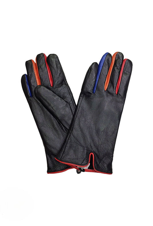 Women's Black Leather Glove Two Tone Stylish Winter Soft Thermal Gloves image 0