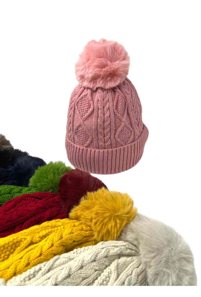 Women's Faux Fur Pompon Cap Faux fur Lining Extra Warm Beanie Soft Winter Cap image 3