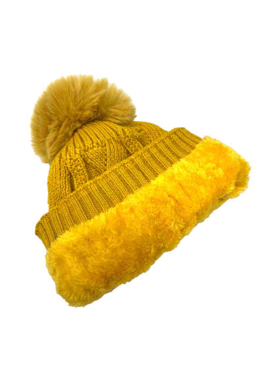 Women's Faux fur Pompon Cap Faux Fur Lining Extra Warm Soft Cap Winter Beanies image 1