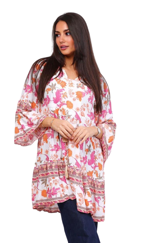 Ladies Printed Top Tunic Womens Dress Summer Bohemian Printed Shirt Cotton Dress image 0